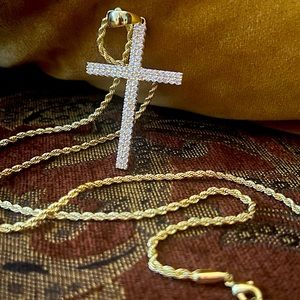 Crystal and gold-plated cross necklace